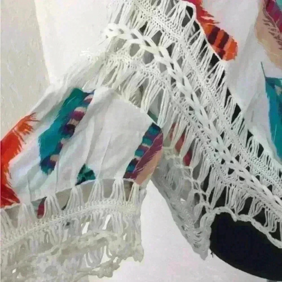 Bohemian Crochet Feather Dream catcher Blouse| Beach Cover  Up‎ Size S - Picture 3 of 3